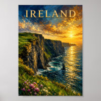 Ireland: Vibrant Sunset Cliffs Moher Art Souvenir