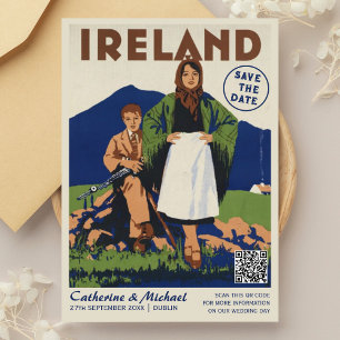 Ireland Vintage Wedding Travel Poster QR Code Save The Date