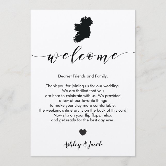 Ireland Wedding Welcome Letter & Itinerary Card Programm (Vorderseite)