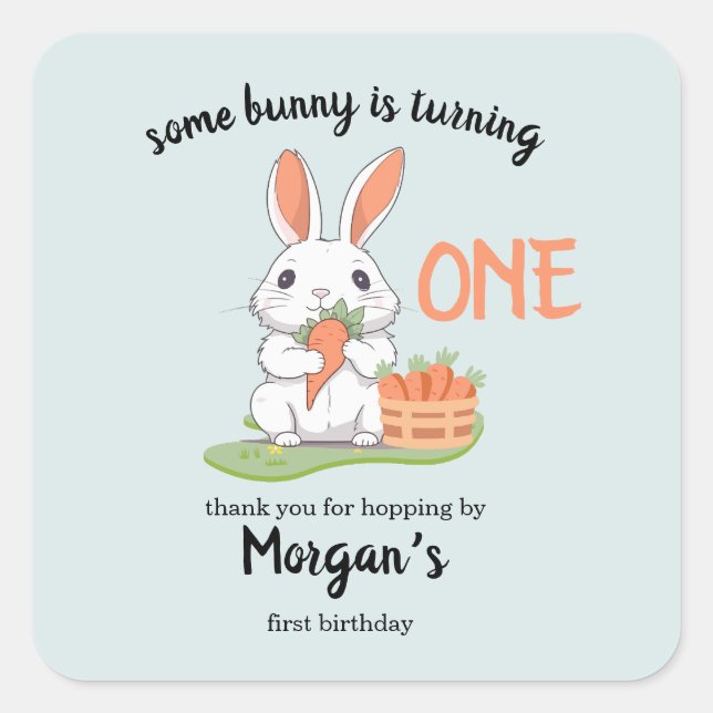 Irgendein Bunny ist ein Jungs Mädchen 1. Geburtsta Quadratischer Aufkleber (Vorderseite)