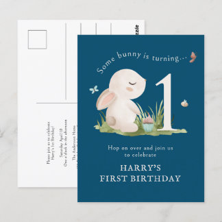 Irgendein Bunny ist eine Blue 1. Geburtstag Einlad Postkarte