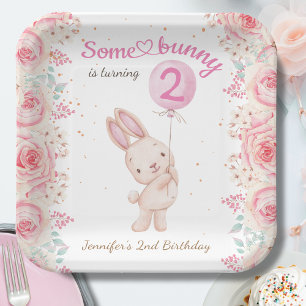 Irgendein Bunny ist ZWEI! Girl Pink 2. Geburtstag Pappteller