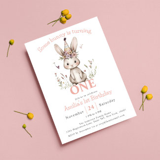 Irgendein Bunny macht ein Niedliches 1. Geburtstag Einladung