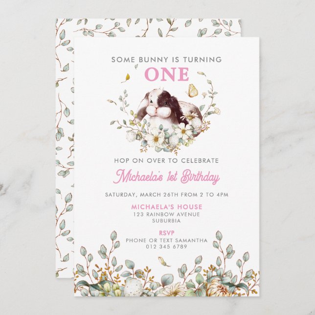 Irgendein Bunny macht einem Mädchen den 1. Geburts Einladung (Vorne/Hinten)