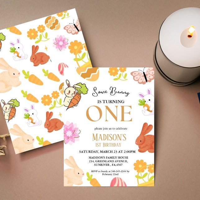 Irgendein Bunny verwandelt ein sonniges 1. Geburts Einladung (Von Creator hochgeladen)