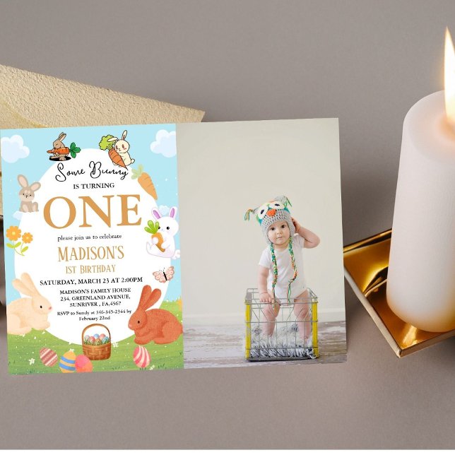 Irgendein Bunny verwandelt ein sonniges 1. Geburts Einladung (Von Creator hochgeladen)