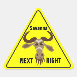 Irgendein Gnu Stuff_road sign_Savanna als Nächste Dreieckiger Aufkleber