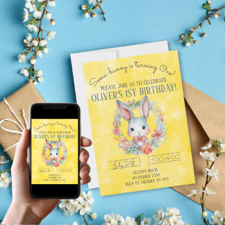 Irgendein Hase dreht ein sonniges 1. Geburtstag Pa Einladung