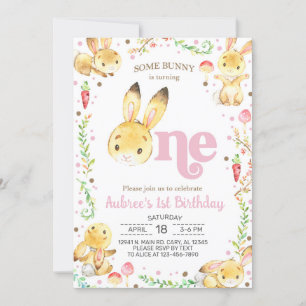 Irgendein Hase wird eins, Mädchen 1. Geburtstag. Einladung