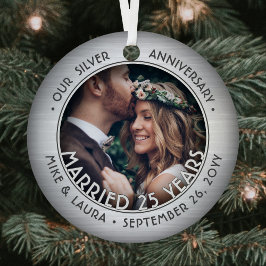 Irgendein Text 2 Foto Silber 25. Hochzeitstag Ornament Aus Metall
