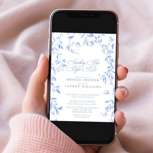 Irgendetwas Blue Floral Script Brautparty Einladung (Von Creator hochgeladen)