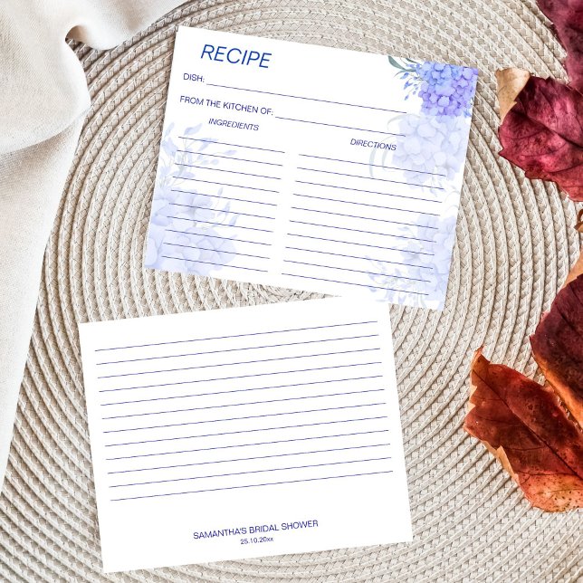 Irgendwas blaues Hydrangea-Brautparty-Rezept (Something blue hydrangea floral bridal shower recipe card)