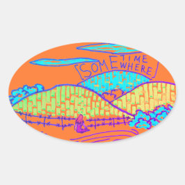 Irgendwo / Irgendwann doodle auf Orange Ovaler Aufkleber