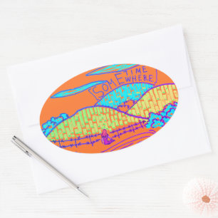 Irgendwo / Irgendwann doodle auf Orange Ovaler Aufkleber