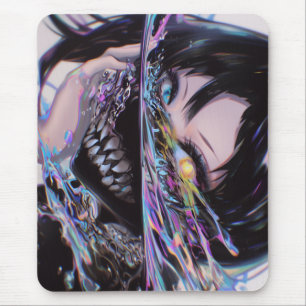 Iridescent Anime Horror: Liquid Smile Monster Mousepad