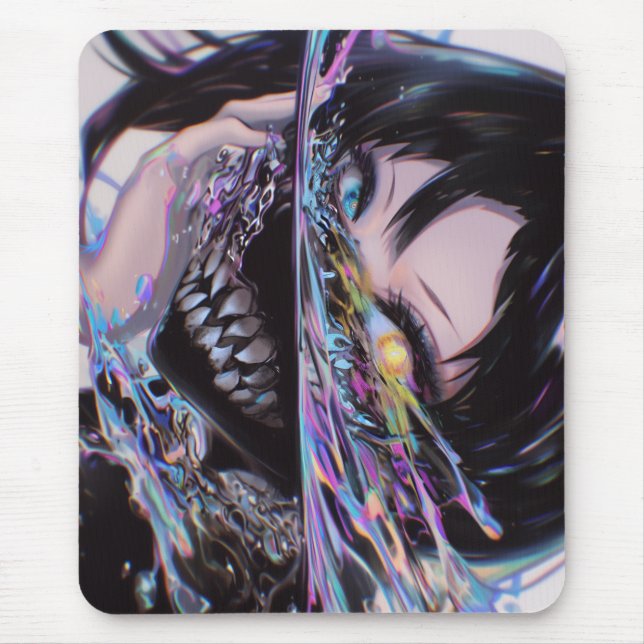 Iridescent Anime Horror: Liquid Smile Monster Mousepad (Vorne)