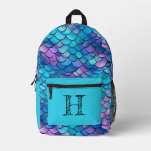 Iridescent Aqua Mermaid Monogram Bedruckter Rucksack