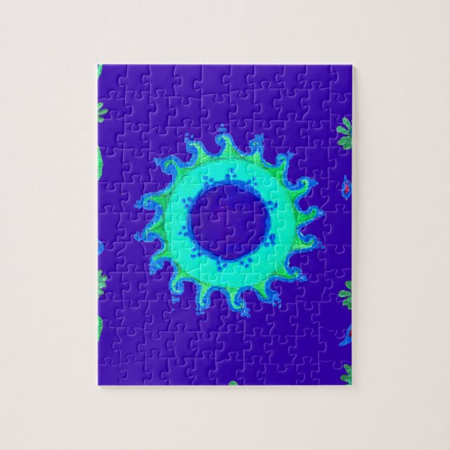 Iridescent blauen Blumenart Ölgemälde Puzzle (Vertikal)