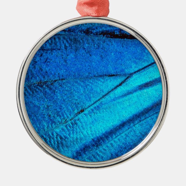Iridescent Blue Butterfly Wing Silbernes Ornament (Vorne)