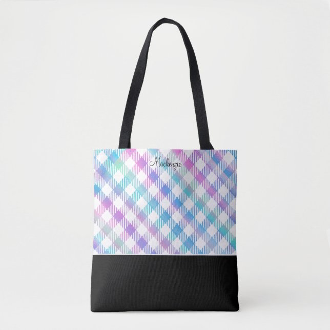 Iridescent Blue Gingham Pattern mit Monogramm (Vorderseite)