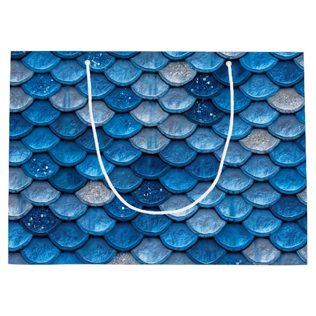 Iridescent Blue Glitzer Shiny Mermaid Fischskala Große Geschenktüte (Vorderseite)