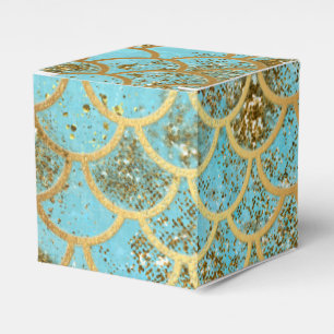 Iridescent Blue Gold Glitzer Meerjungfrau Fischska Geschenkschachtel
