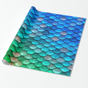 Iridescent Blue Green Glitzer Meerjungfrau Fischsk Geschenkpapier