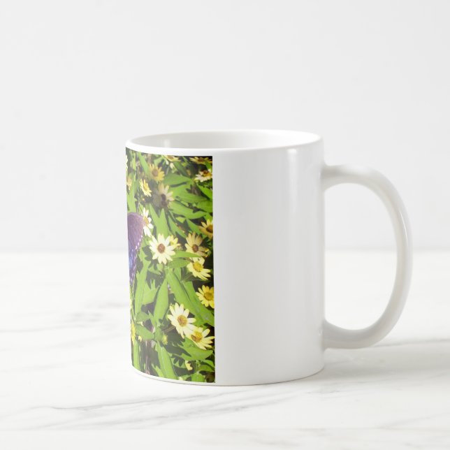 Iridescent Blue Lila mit Black Butterfly Wings Kaffeetasse (Rechts)