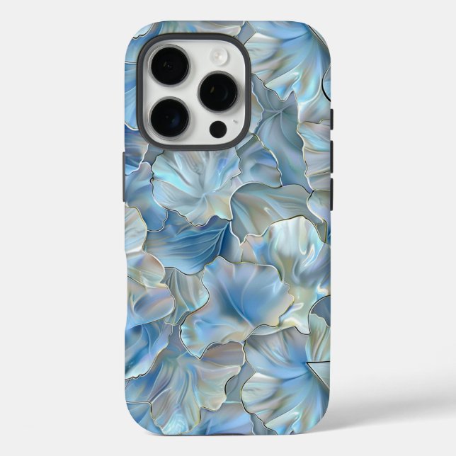 Iridescent Blue Petal Floral Print iPhone Case (Rückseite)