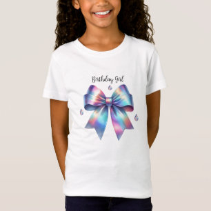 Iridescent Bow Birthday Girl T-Shirt