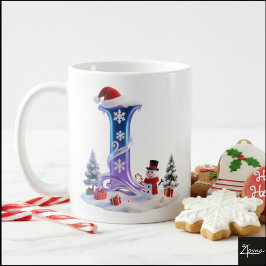 Iridescent Christmas Letter L with Snowman Kaffeetasse