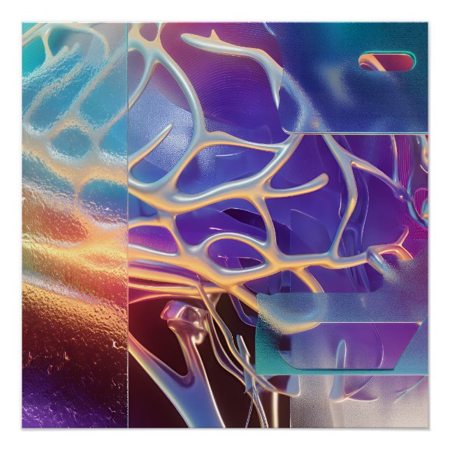 Iridescent Chrome Neural Abstract Futuristic Art Poster (Vorderseite)