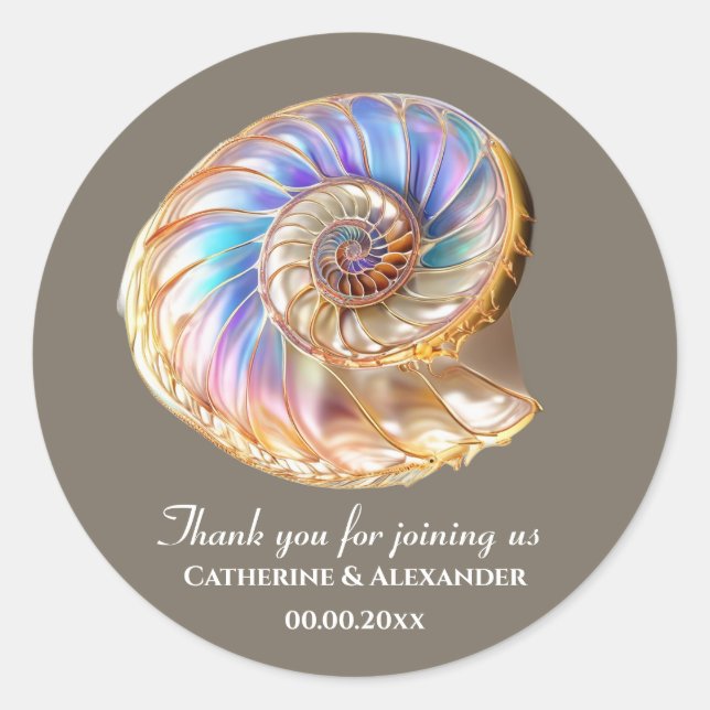 Iridescent Conch Shell Wedding Thank You Sticker (Vorderseite)
