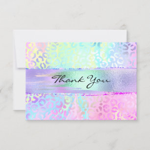 Iridescent Foil Brush Stroke Regenbogen Leopard Pi Dankeskarte
