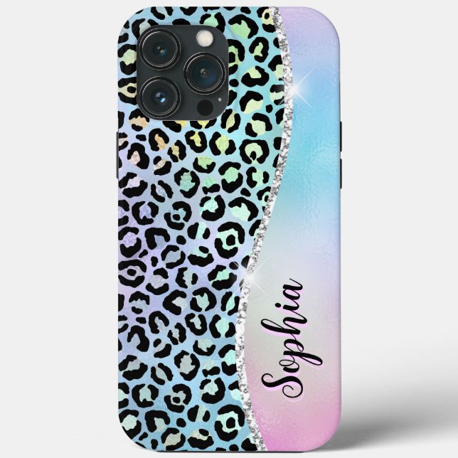 Iridescent Foil Rainbow Leopard Lila Case-Mate iPhone Hülle (Rückseite)