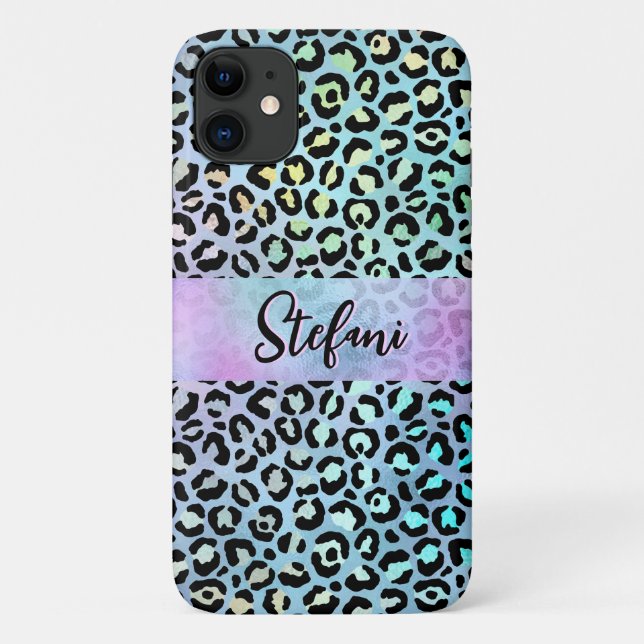 Iridescent Foil Rainbow Leopard Lila Case-Mate iPhone Hülle (Rückseite)