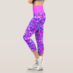 Iridescent Fuchsia Star Glitzer Capri Leggings