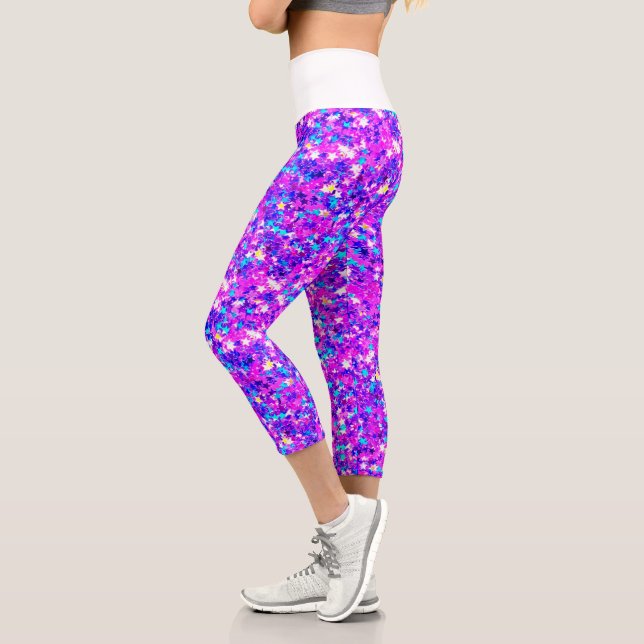 Iridescent Fuchsia Star Glitzer Capri Leggings (Links)