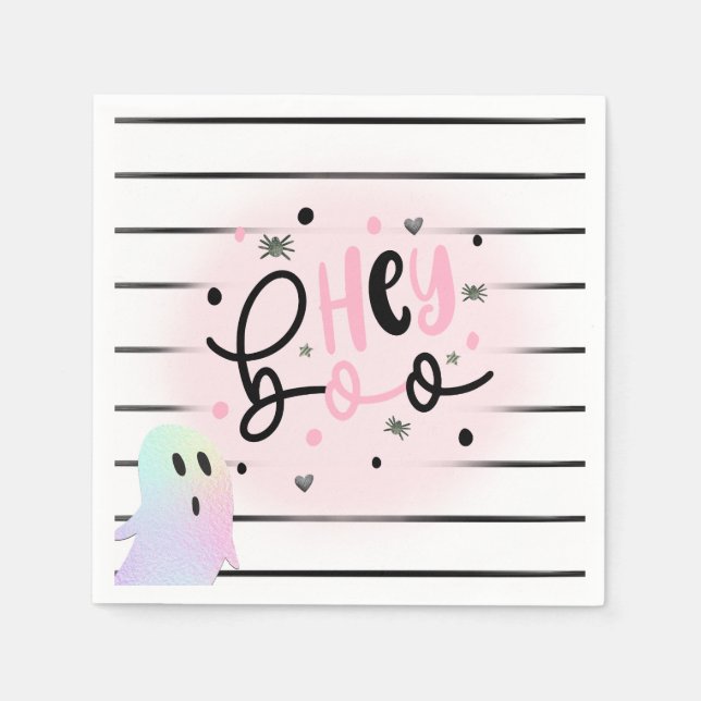 Iridescent Ghost Hey Boo Pastel Halloween Geburtst Serviette (Vorderseite)