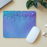 Iridescent Glitzer Tropfens Blau Lila Holografie Mousepad<br><div class="desc">This design was created though digital art. It may be personalized in the area provide or customizing by choosing the click to customize further option and changing the name, initials or words. You may also change the text color and style or delete the text for an image only design. Kontakt...</div>