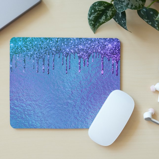 Iridescent Glitzer Tropfens Blau Lila Holografie Mousepad (Von Creator hochgeladen)