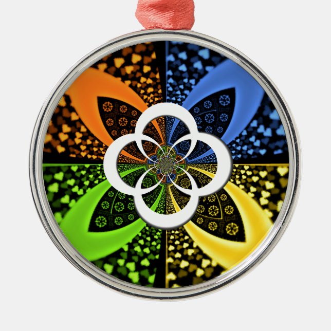 Iridescent Hearts Seamless Polka Dot Abstrakt Art Silbernes Ornament (Vorne)