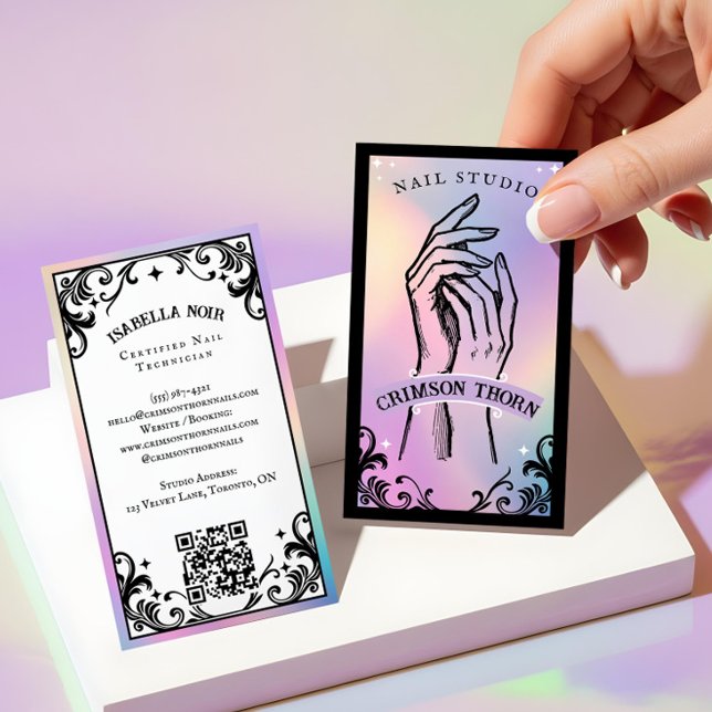 Iridescent holographic Beauty Nail Salon Luxury Visitenkarte (Iridescent holographic Beauty Nail Salon Luxury Business Card)