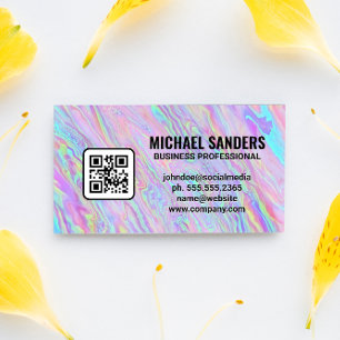 Iridescent Holographic Foil Pastel QR-Code Visitenkarte