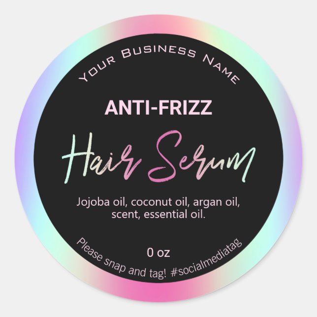 Iridescent Holographic Hair Serum Labels Runder Aufkleber (Vorderseite)