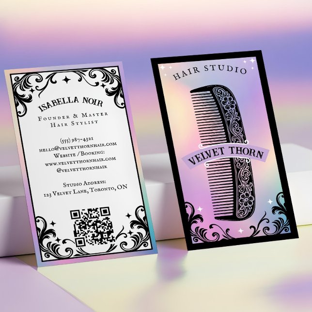 Iridescent holographic Hair Stylist Beauty Salon Visitenkarte (Iridescent holographic Hair Stylist Beauty Salon Business Card)