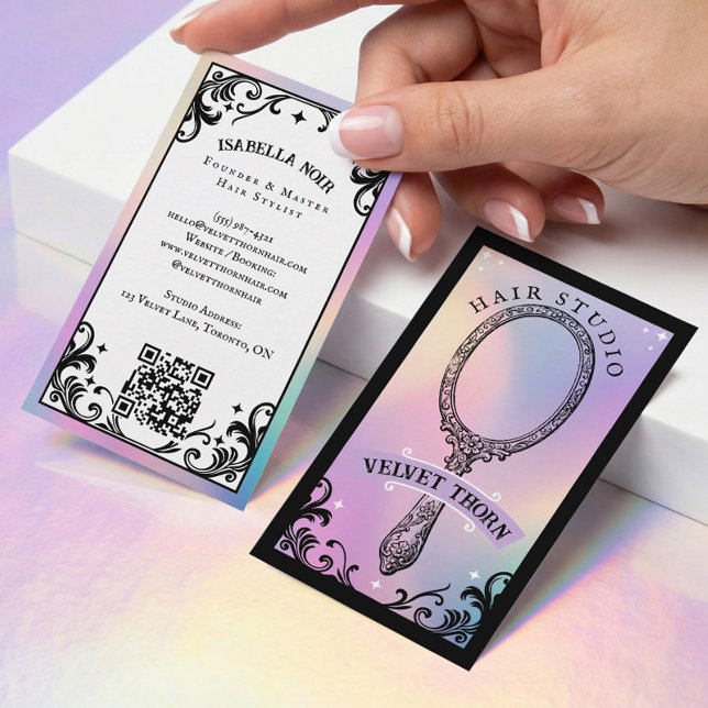 Iridescent holographic Hair Stylist Beauty Salon Visitenkarte (Iridescent holographic Hair Stylist Beauty Salon Business Card)
