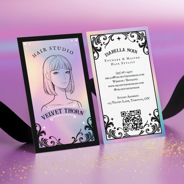 Iridescent holographic Hair Stylist Beauty Salon Visitenkarte (Iridescent holographic Hair Stylist Beauty Salon Business Card)