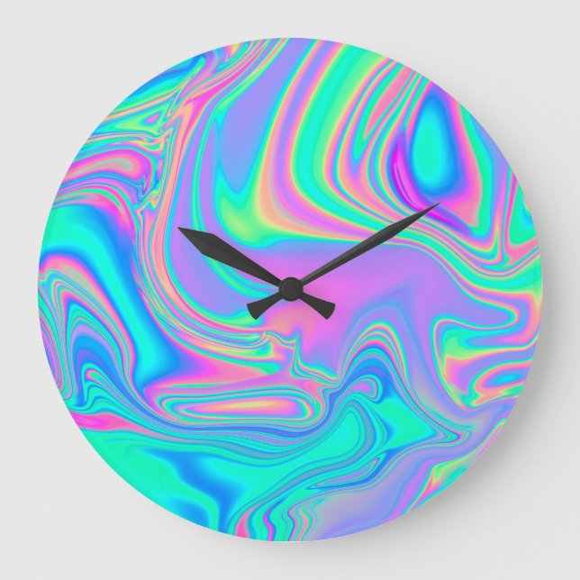 Iridescent Holographic: Neon Marbled Texture Große Wanduhr (Vorderseite)