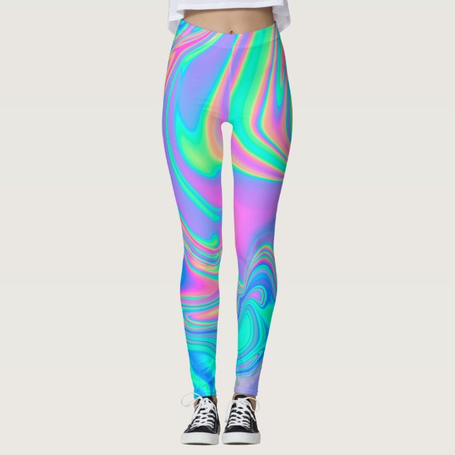 Iridescent Holographic: Neon Marbled Texture Leggings (Vorderseite)